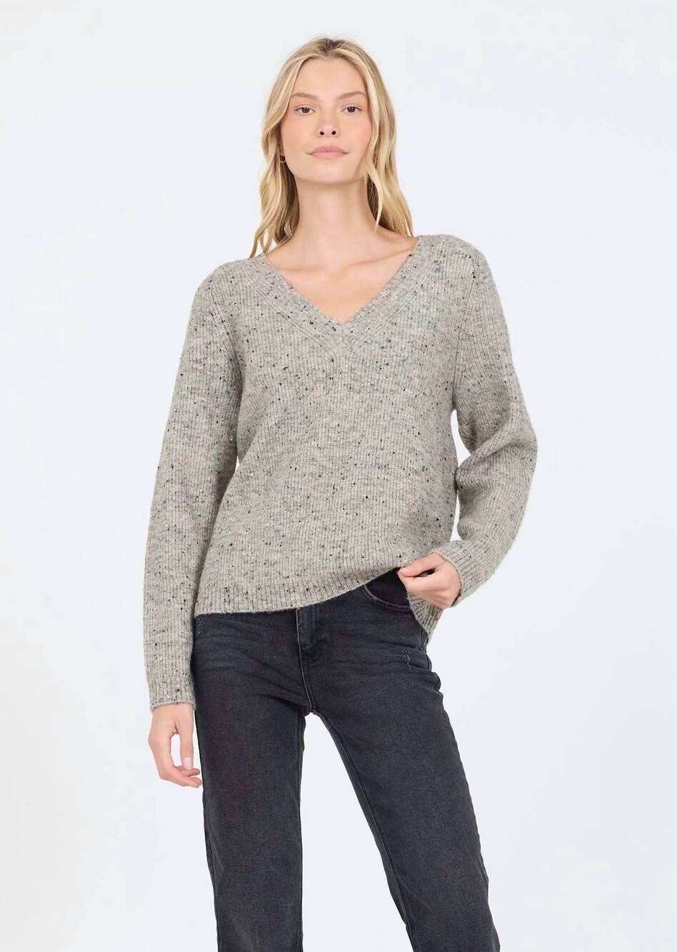 NEW STITCHES & STRIPES macie v-neck pullover in pebble mix